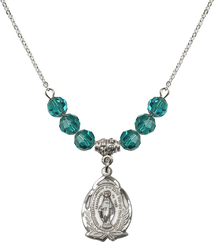 Sterling Silver Miraculous Birthstone Necklace with Zircon Beads - 1481