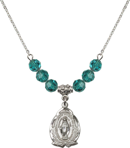 Sterling Silver Miraculous Birthstone Necklace with Zircon Beads - 1481