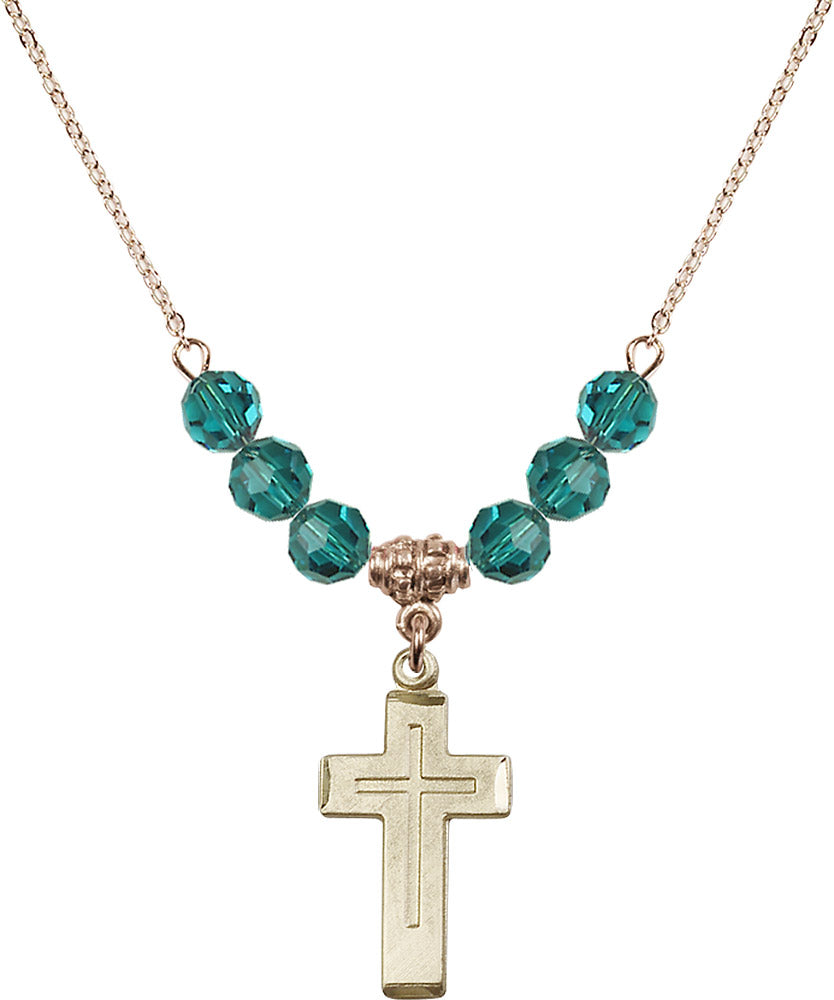 14kt Gold Filled Cross Birthstone Necklace with Zircon Beads - 1529