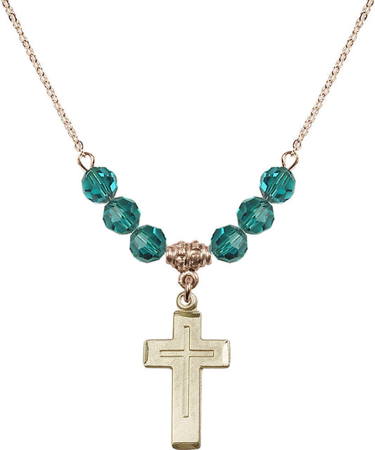 14kt Gold Filled Cross Birthstone Necklace with Zircon Beads - 1529