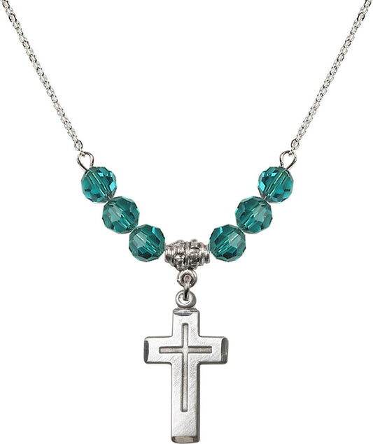 Sterling Silver Cross Birthstone Necklace with Zircon Beads - 1529