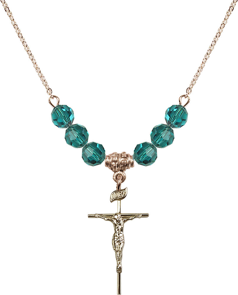 14kt Gold Filled Crucifix Birthstone Necklace with Zircon Beads - 1535