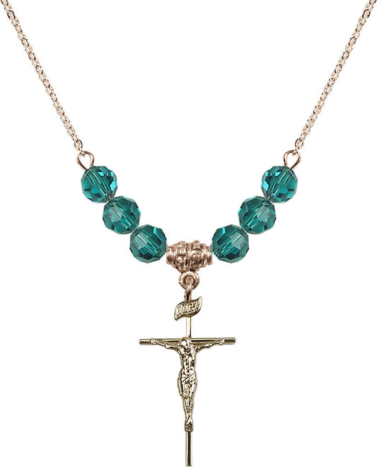 14kt Gold Filled Crucifix Birthstone Necklace with Zircon Beads - 1535
