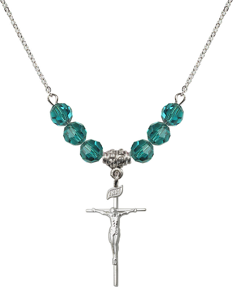 Sterling Silver Crucifix Birthstone Necklace with Zircon Beads - 1535