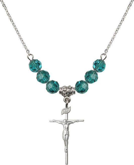 Sterling Silver Crucifix Birthstone Necklace with Zircon Beads - 1535