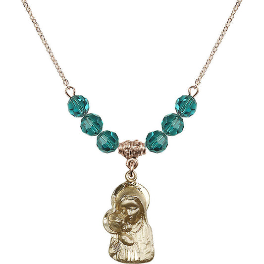 14kt Gold Filled Madonna & Child Birthstone Necklace with Zircon Beads - 1612