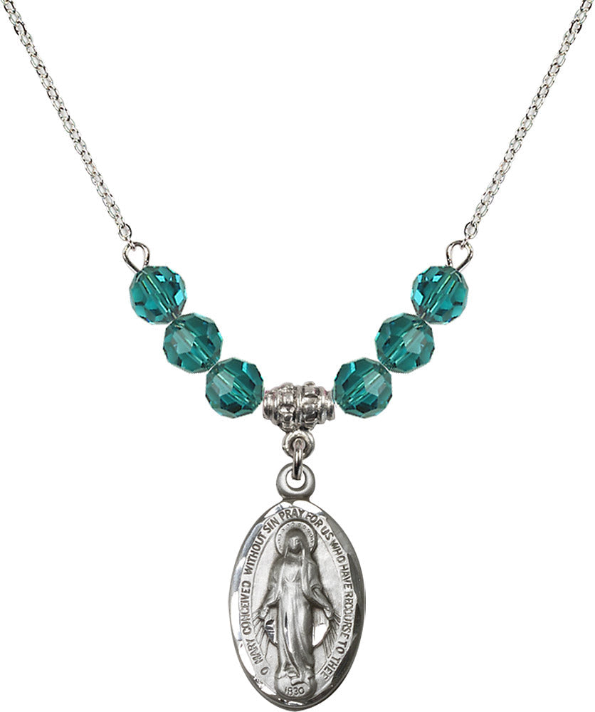 Sterling Silver Miraculous Birthstone Necklace with Zircon Beads - 1615