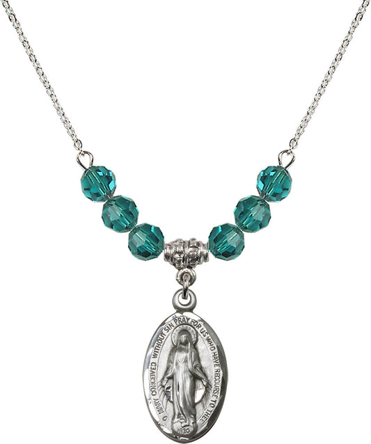 Sterling Silver Miraculous Birthstone Necklace with Zircon Beads - 1615