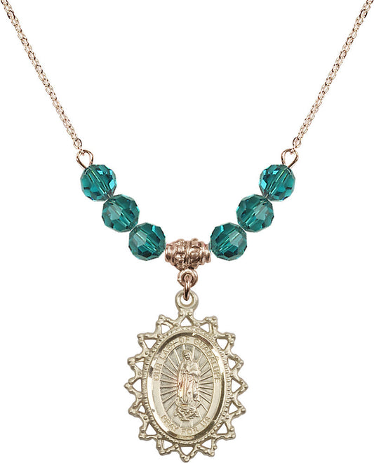 14kt Gold Filled Our Lady of Guadalupe Birthstone Necklace with Zircon Beads - 1619