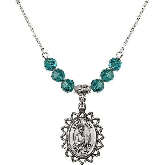 Sterling Silver Saint Jude Birthstone Necklace with Zircon Beads - 1619