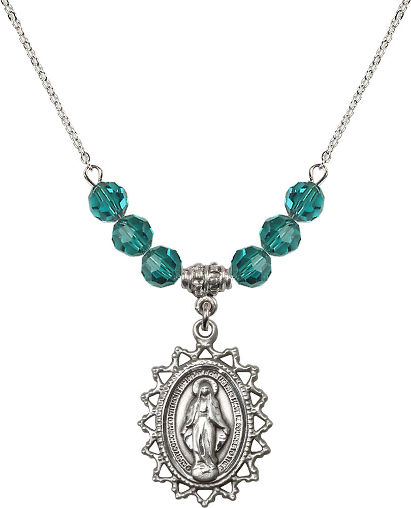 Sterling Silver Miraculous Birthstone Necklace with Zircon Beads - 1619
