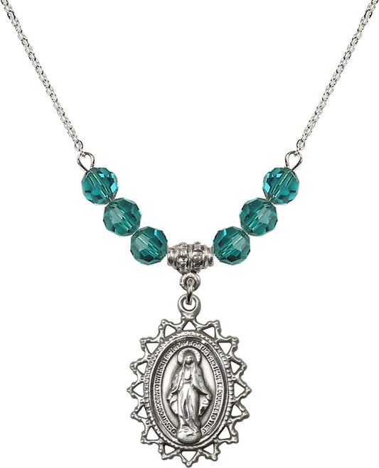 Sterling Silver Miraculous Birthstone Necklace with Zircon Beads - 1619