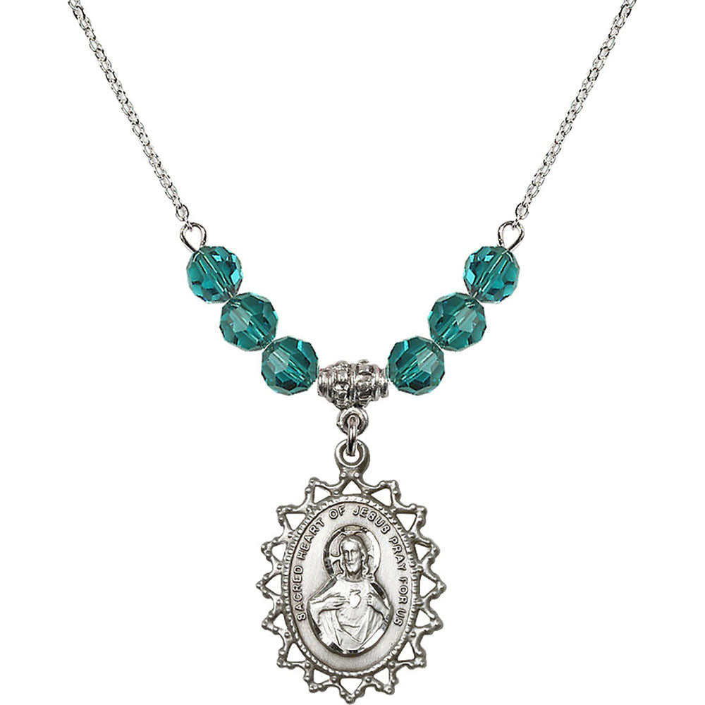 Sterling Silver Scapular Birthstone Necklace with Zircon Beads - 1619
