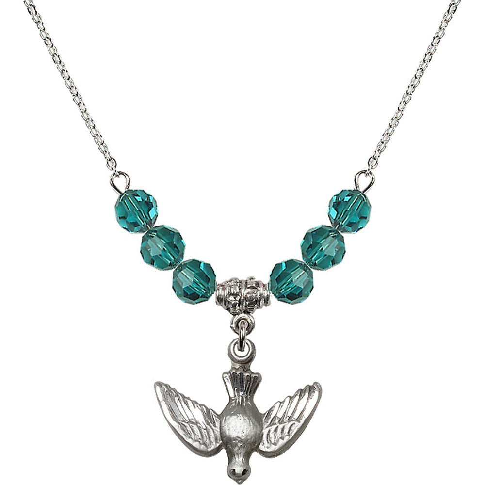 Sterling Silver Holy Spirit Birthstone Necklace with Zircon Beads - 1628