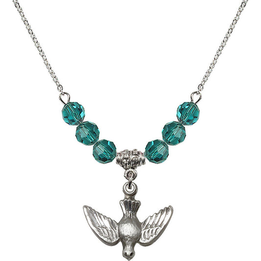 Sterling Silver Holy Spirit Birthstone Necklace with Zircon Beads - 1628