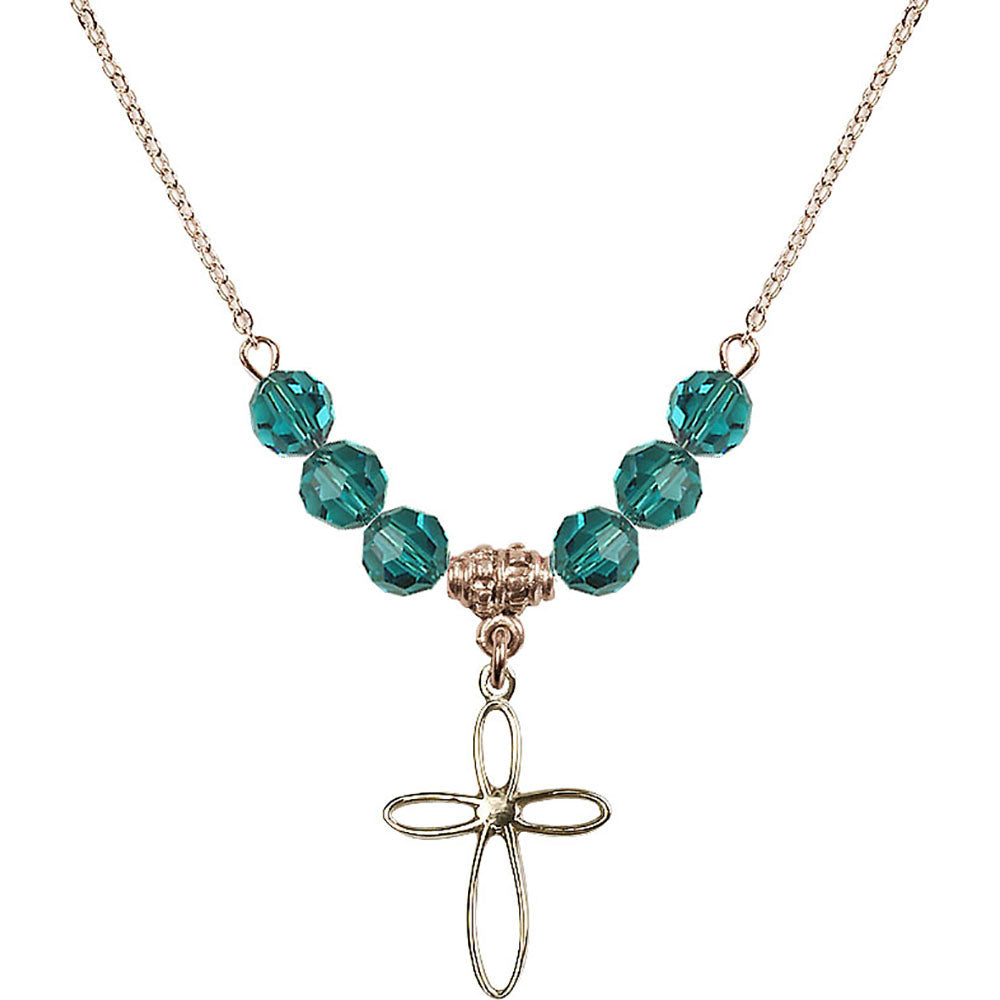 14kt Gold Filled Loop Cross Birthstone Necklace with Zircon Beads - 1707