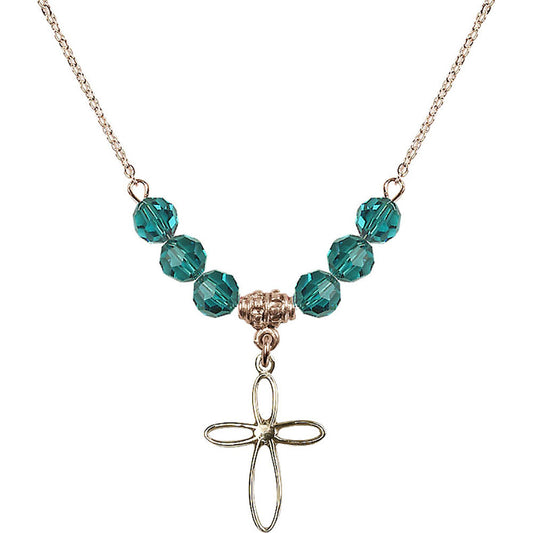 14kt Gold Filled Loop Cross Birthstone Necklace with Zircon Beads - 1707