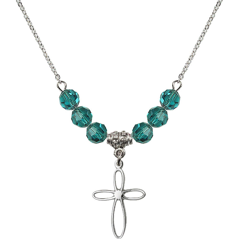 Sterling Silver Loop Cross Birthstone Necklace with Zircon Beads - 1707