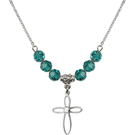 Sterling Silver Loop Cross Birthstone Necklace with Zircon Beads - 1707