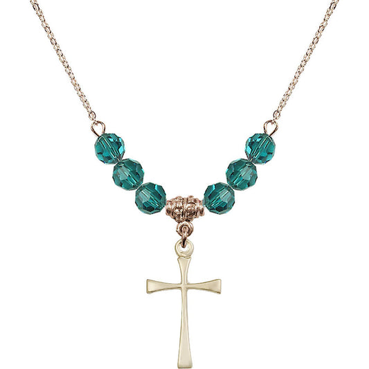 14kt Gold Filled Maltese Cross Birthstone Necklace with Zircon Beads - 1870