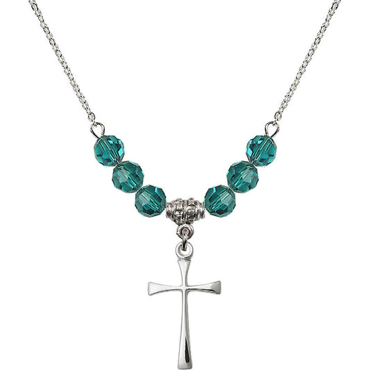 Sterling Silver Maltese Cross Birthstone Necklace with Zircon Beads - 1870