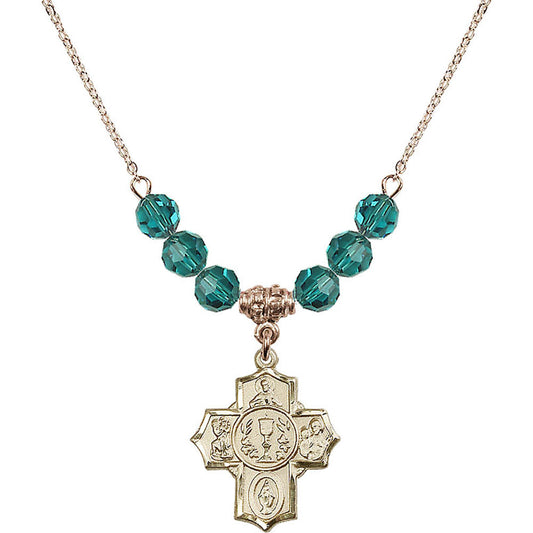14kt Gold Filled Communion/5-Way Birthstone Necklace with Zircon Beads - 2004
