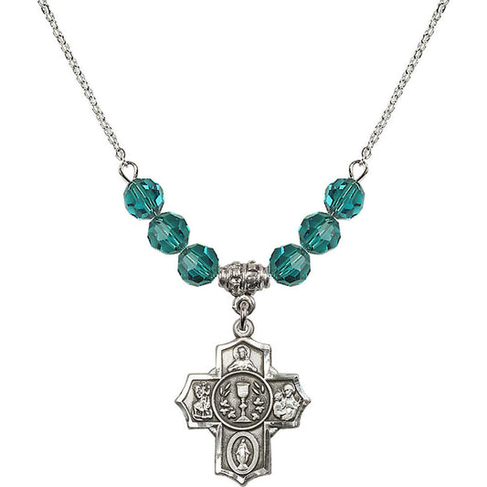 Sterling Silver Communion/5-Way Birthstone Necklace with Zircon Beads - 2004