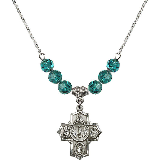 Sterling Silver 5-Way Birthstone Necklace with Zircon Beads - 2090