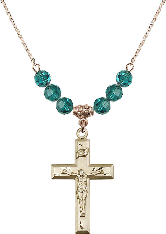 14kt Gold Filled Crucifix Birthstone Necklace with Zircon Beads - 2186