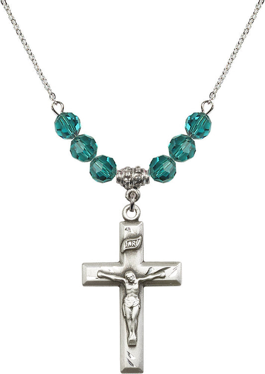 Sterling Silver Crucifix Birthstone Necklace with Zircon Beads - 2186