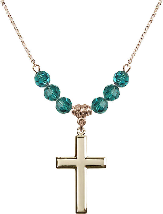 14kt Gold Filled Cross Birthstone Necklace with Zircon Beads - 2190