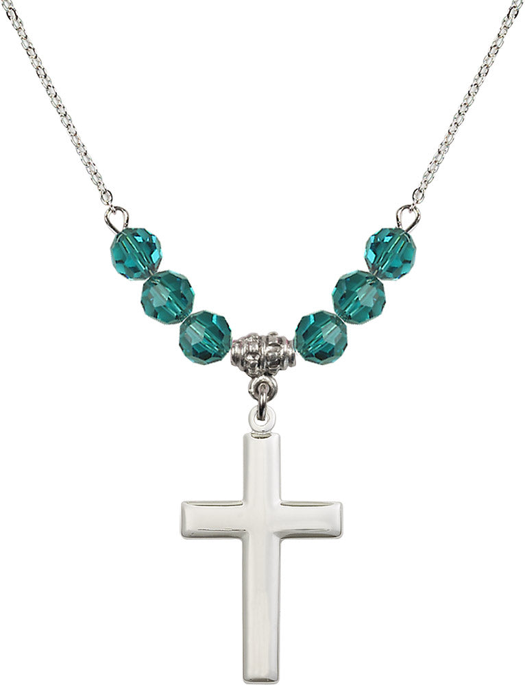 Sterling Silver Cross Birthstone Necklace with Zircon Beads - 2190