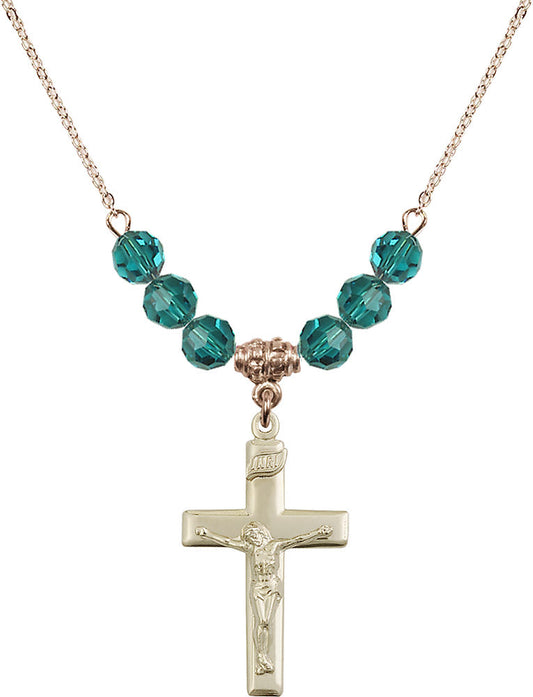 14kt Gold Filled Crucifix Birthstone Necklace with Zircon Beads - 2191