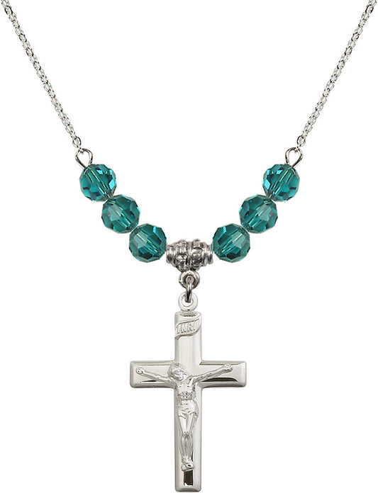 Sterling Silver Crucifix Birthstone Necklace with Zircon Beads - 2191