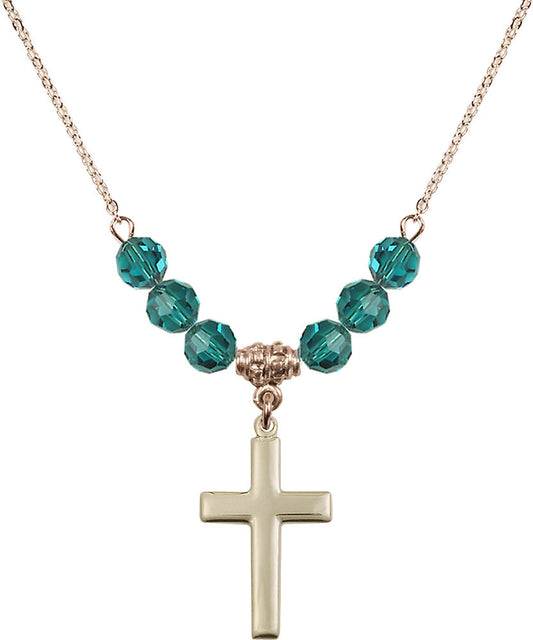 14kt Gold Filled Cross Birthstone Necklace with Zircon Beads - 2195
