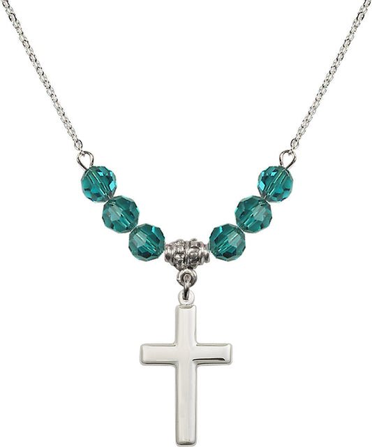 Sterling Silver Cross Birthstone Necklace with Zircon Beads - 2195