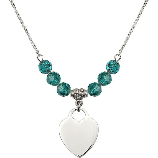 Sterling Silver Heart Birthstone Necklace with Zircon Beads - 3200