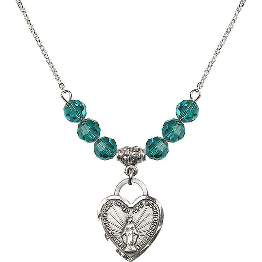Sterling Silver Miraculous Heart Birthstone Necklace with Zircon Beads - 3201