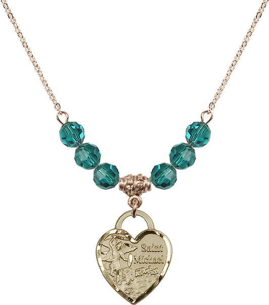 14kt Gold Filled Saint Michael the Archangel Birthstone Necklace with Zircon Beads - 3203