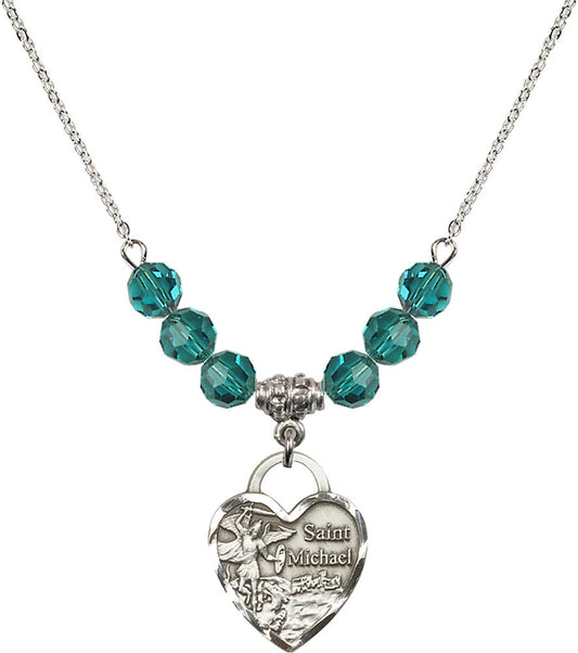 Sterling Silver Saint Michael the Archangel Birthstone Necklace with Zircon Beads - 3203
