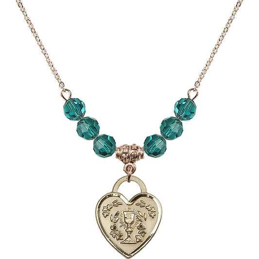 14kt Gold Filled Communion Heart Birthstone Necklace with Zircon Beads - 3204