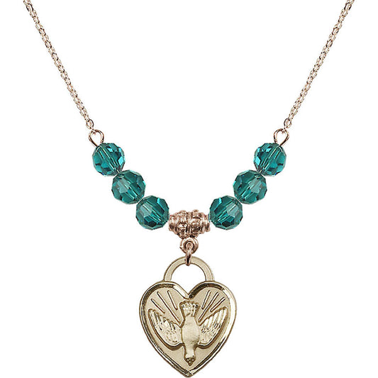 14kt Gold Filled Confirmation Heart Birthstone Necklace with Zircon Beads - 3205