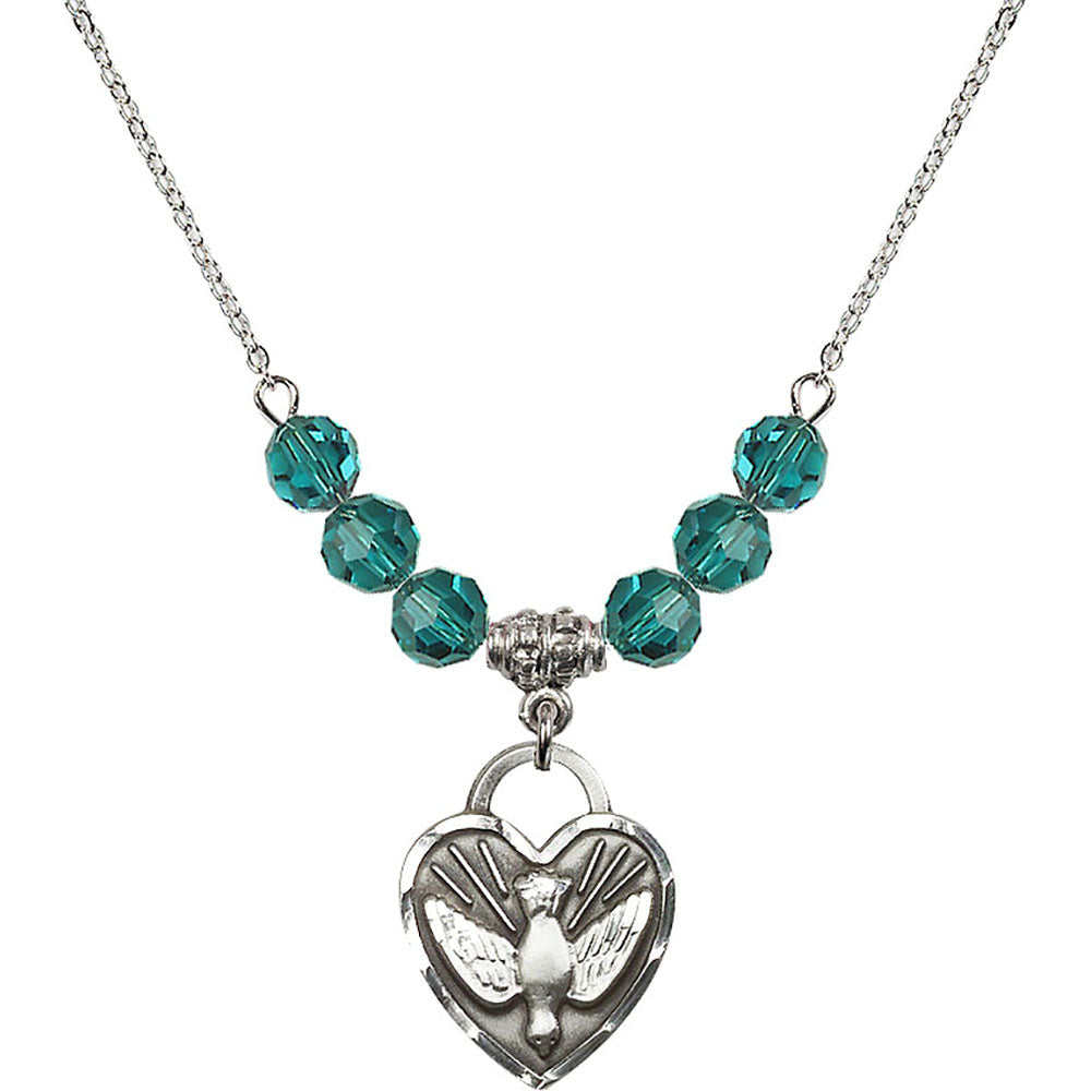 Sterling Silver Confirmation Heart Birthstone Necklace with Zircon Beads - 3205