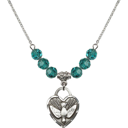 Sterling Silver Confirmation Heart Birthstone Necklace with Zircon Beads - 3205