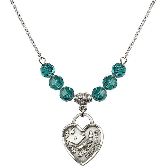Sterling Silver Graduation Heart Birthstone Necklace with Zircon Beads - 3206
