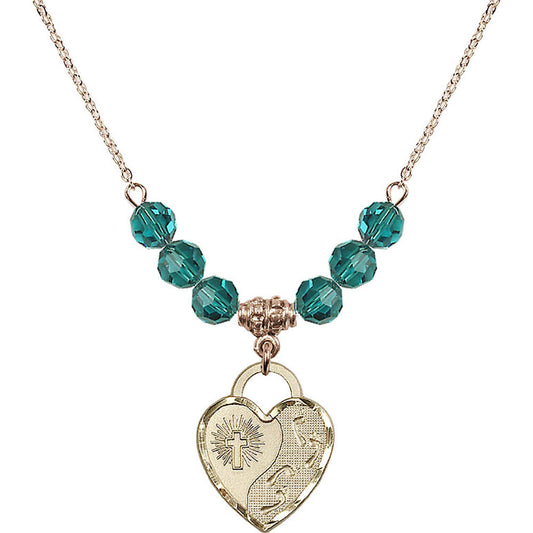 14kt Gold Filled Footprints Heart Birthstone Necklace with Zircon Beads - 3207