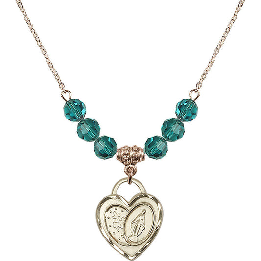 14kt Gold Filled Miraculous Heart Birthstone Necklace with Zircon Beads - 3212