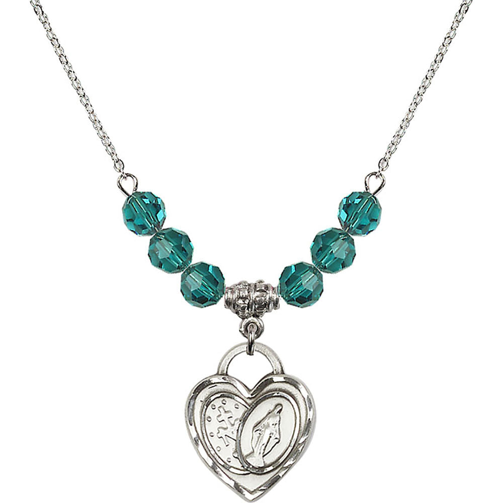 Sterling Silver Miraculous Heart Birthstone Necklace with Zircon Beads - 3212