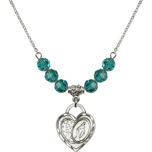 Sterling Silver Miraculous Heart Birthstone Necklace with Zircon Beads - 3212
