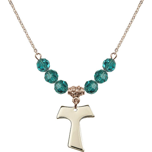 14kt Gold Filled Tau Cross Birthstone Necklace with Zircon Beads - 3948